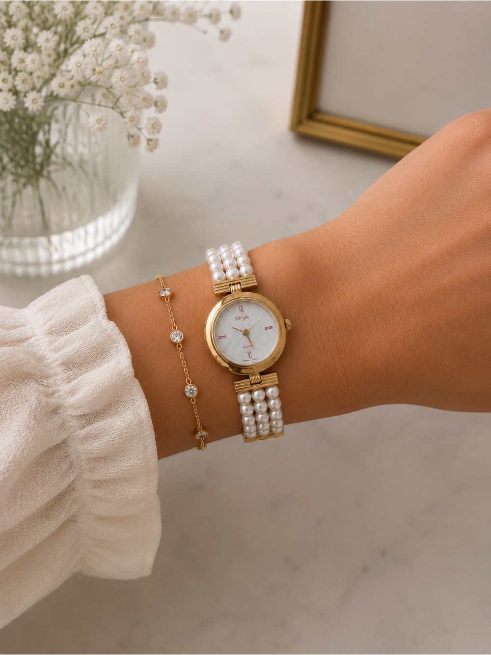Vintage Misaki Pearl & Mother of Pearl Swiss Quartz Watch